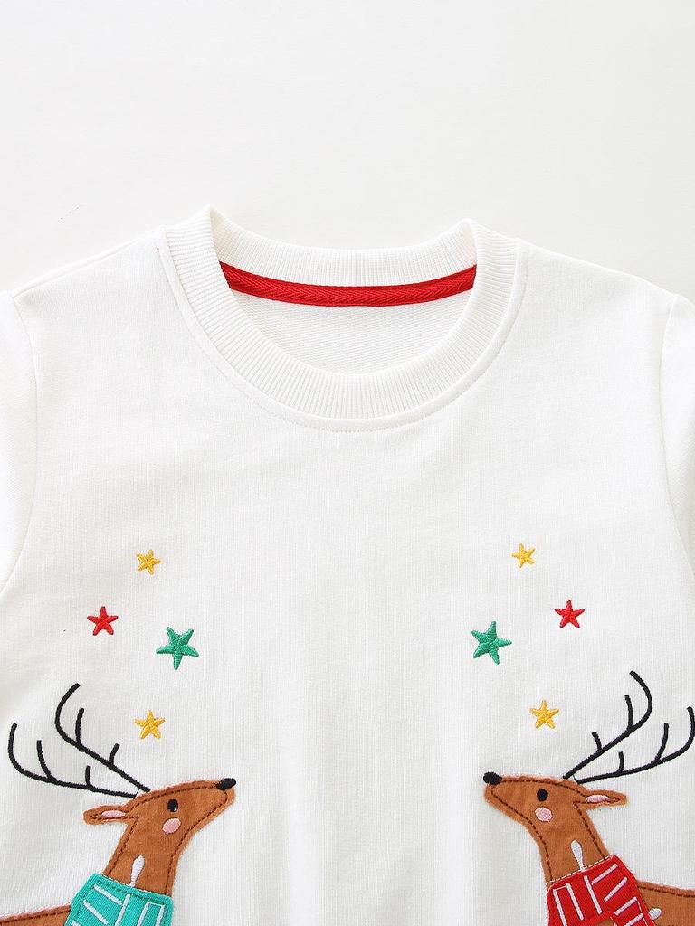 European-Style Girls' Christmas Embroidered Knitted Cotton Hoodie Toddler Sweatshirt