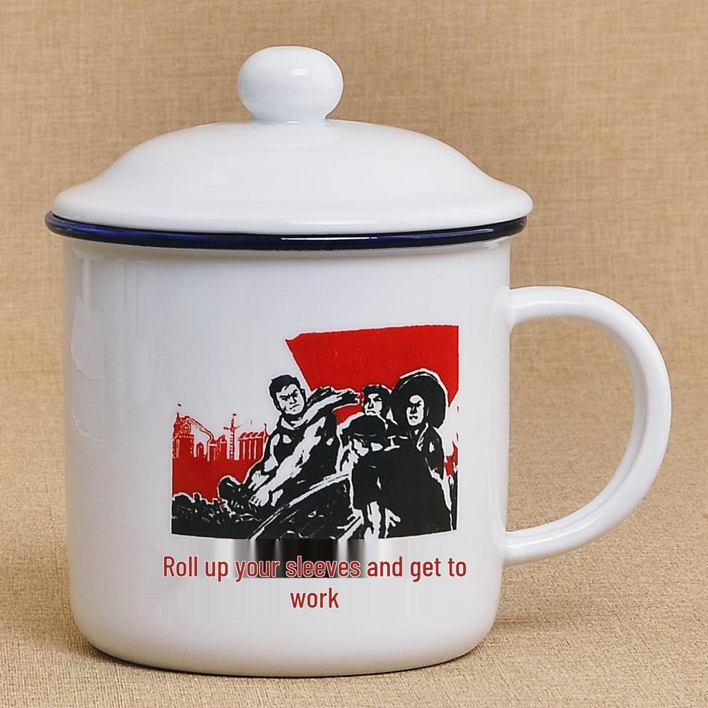 Retro Ceramic Mug with Lid: Nostalgic Imitation Enamel Design, Creative Office Tea Cup.