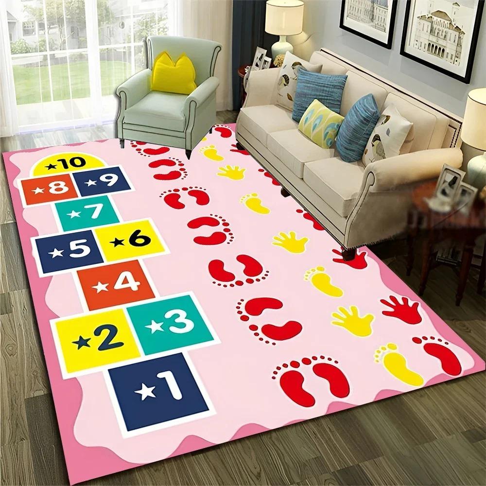 Hopscotch Child Digital Games Boy Girls Carpet Rug for Home Living Room Bedroom Sofa Doormat Decor,Non-slip Floor Mat