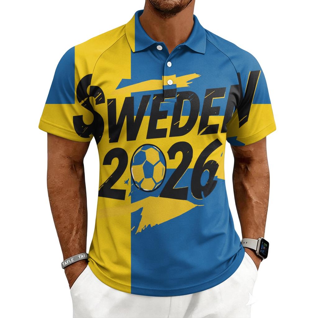 Men's World Tournament Series Casual Printed Polo Shirt Button Short Sleeve Top with Graphic Design for Sports and Leisure