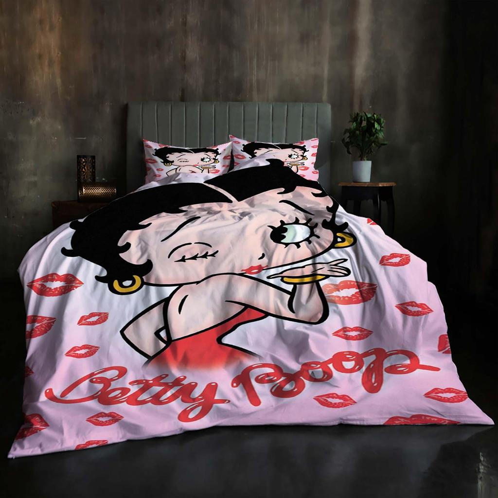 Gift Christmas Handmade Betty Boop Duvet Cover Set, 3-Piece, Super Soft, Rustic Farmhouse Style Bedding with Corner Ties.