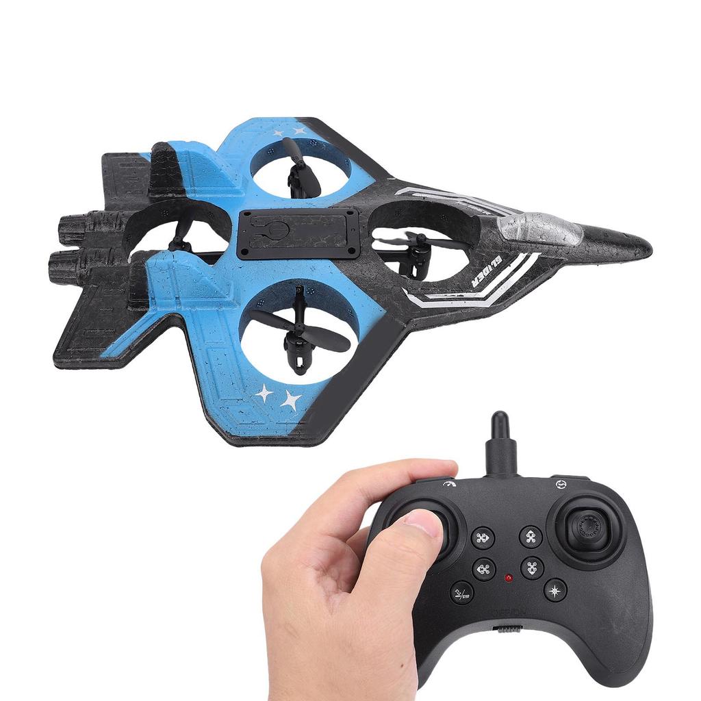 RC Airplane 4 Engine Thrust 3 Speeds Rechargeable 1 Key 360 degrees  Stunts Remote Control Plane Toy with Light Blue