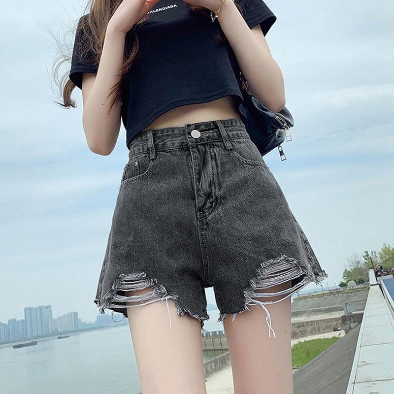 Shorts en Jean Déchirés Taille Haute pour Femme - Été 2026, Amincissants Coupe A avec Ourlet Brut & Jambes Larges