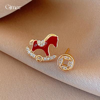 Silver Needle New Chinese Zircon Copper Coin Natal Year Pony Stud Earrings Niche Earrings Women