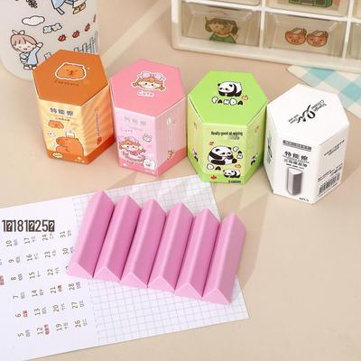 Cartoon Triangular Eraser Set, No Marks, 6-Piece Student Stationery