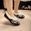 Damen Winter Neu Flache Bestickte Baumwollschuhe Ethnischer Stil Flache Sohle Zum Hineinschlüpfen Runde Spitze Plüsch Warm Seidenquaste Hanfu Schuhe