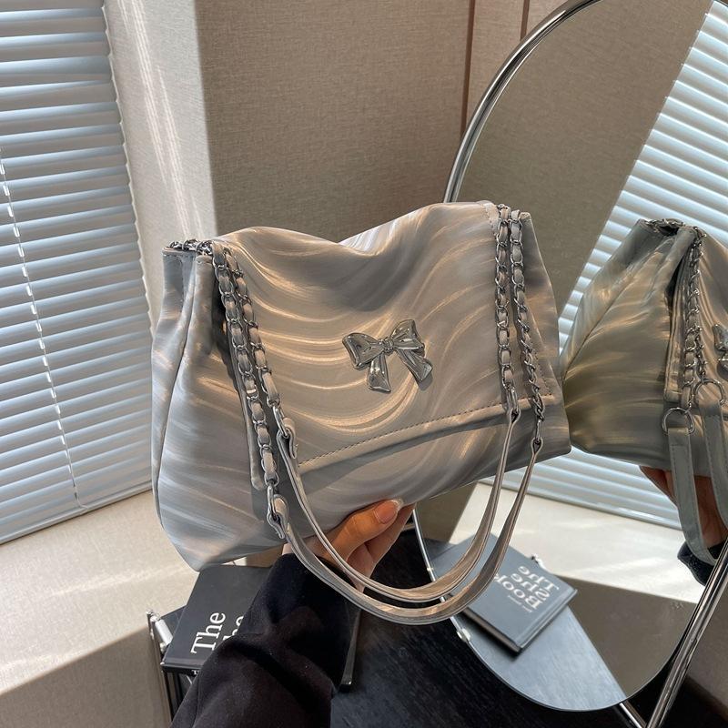 

Модная сумка с бантом, сумка-тоут, весенняя женская сумка с цепочкой, простая сумка через плечо. серебряный