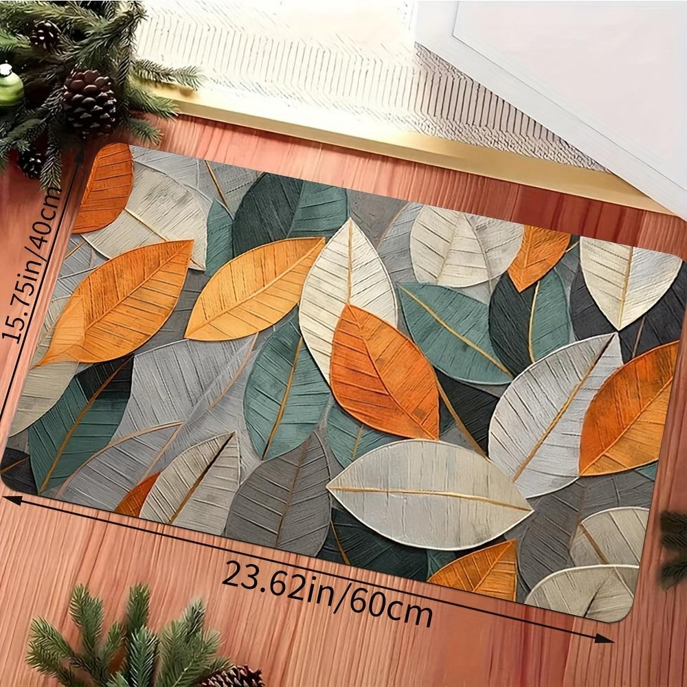 Nordic Leaf Flannel Rug Non-slip Absorbent Floor Mat for Living Room Bedroom Doorway Entrance Hallway Home Decor Carpet