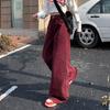 Autumn Angora Red High Waist Trousers American Female Clothing Wide Leg Denim Pants Loose Casual Vintage Solid Color Basic Jeans