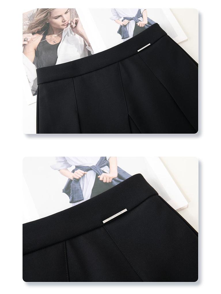 Women's Spring 2025 High-End Black Pleated Irregular Midi Skirt
