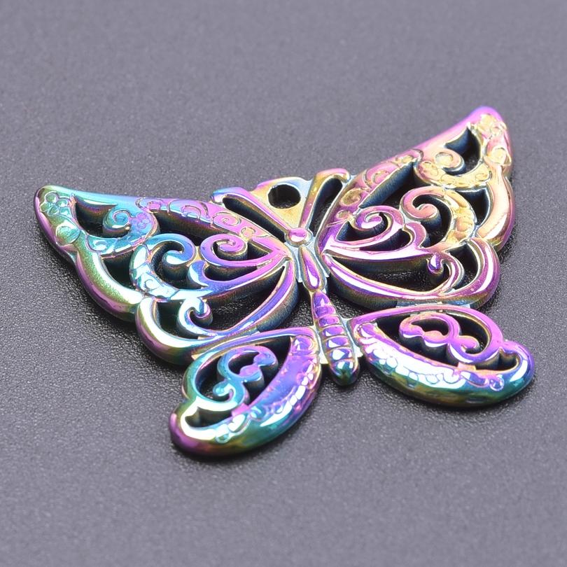 Fashion Rainbow Color Stainless Steel Butterfly Charms For Jewelry Making Supplies Animal Pendant Charm Bee Wolf Insect Findings