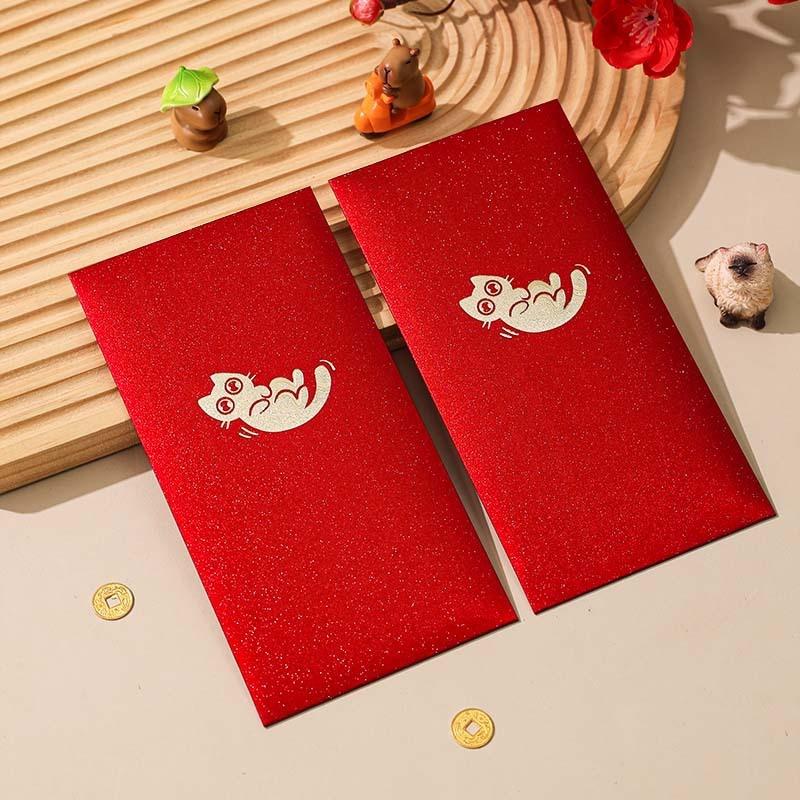 

6 шт. Червоні конверти на тему домашніх тварин З гарячим тисненням Дизайн з котами та собаками Креативні червоні конверти Хунбао для грошей на щастя A8