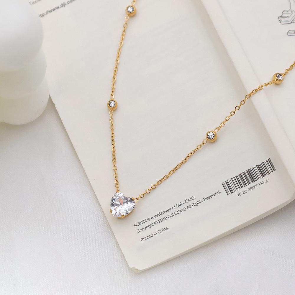 Stylish And Simple Stainless Steel Dopamine Necklace For Women'S High Sense Of Love Zircon Collarbone Chain Does Not Fade