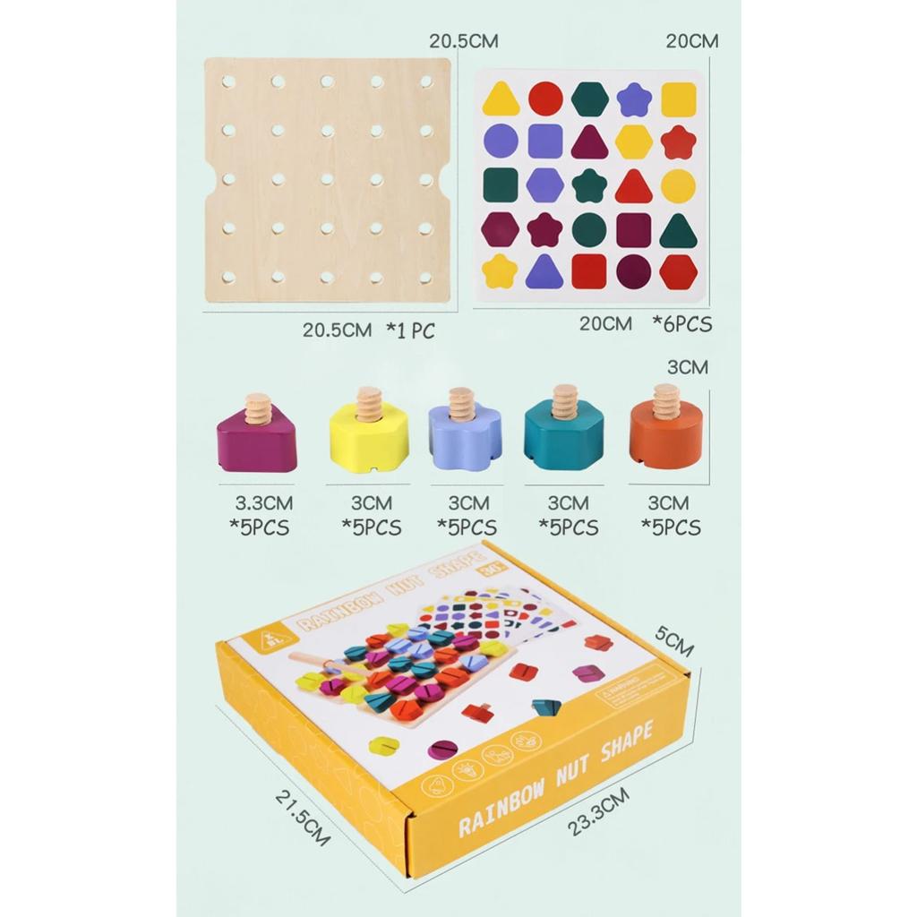 Kids Montessori Screw Driver Board Wooden Toys Basic Skills Learning Color Shape Sorting Matching Game Educational Cognitive Toy