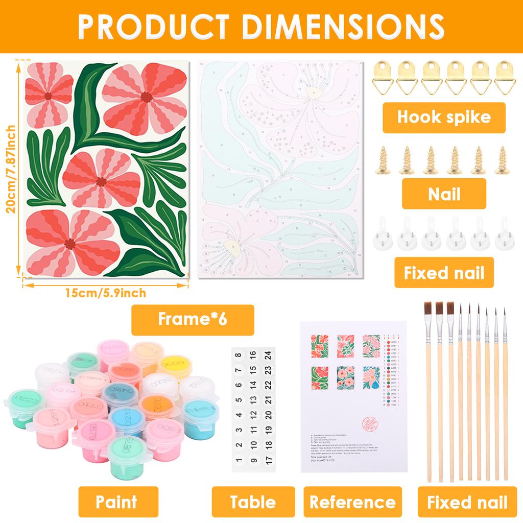6 Pcs Paint by Numbers Kit DIY Paint by Number Set with Frames and Brushes Colorful Digital Oil Painting Set for Kids Beginners