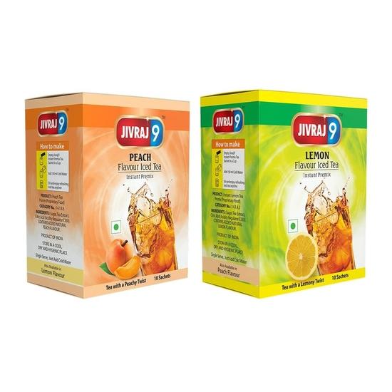 Jivraj 9 Instant Ice Tea Premix Flavoured With Lemon & Peach Green, Powder (Each 150 Grams) - Pack Of 2