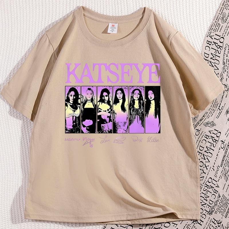 Vintage Katseye Music T Shirt Trendy Kpop Graphic TShirt Casual Cotton Short Sleeve Round Neck Tshirt Streetwear Clothes