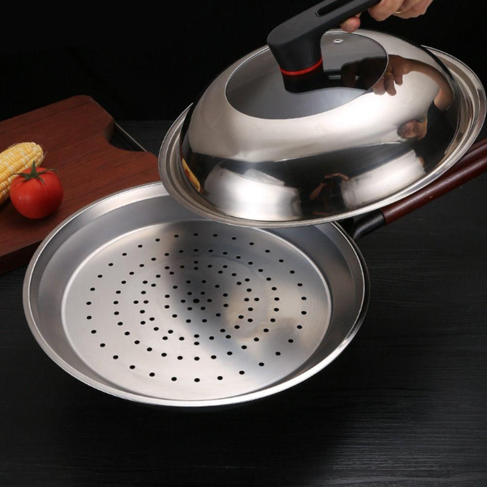 Durable 32-38cm Wok Steaming Tray Thickened Stainless Steel Wok Steamer Plate Round Steamer Kitchen Cooking Accessories