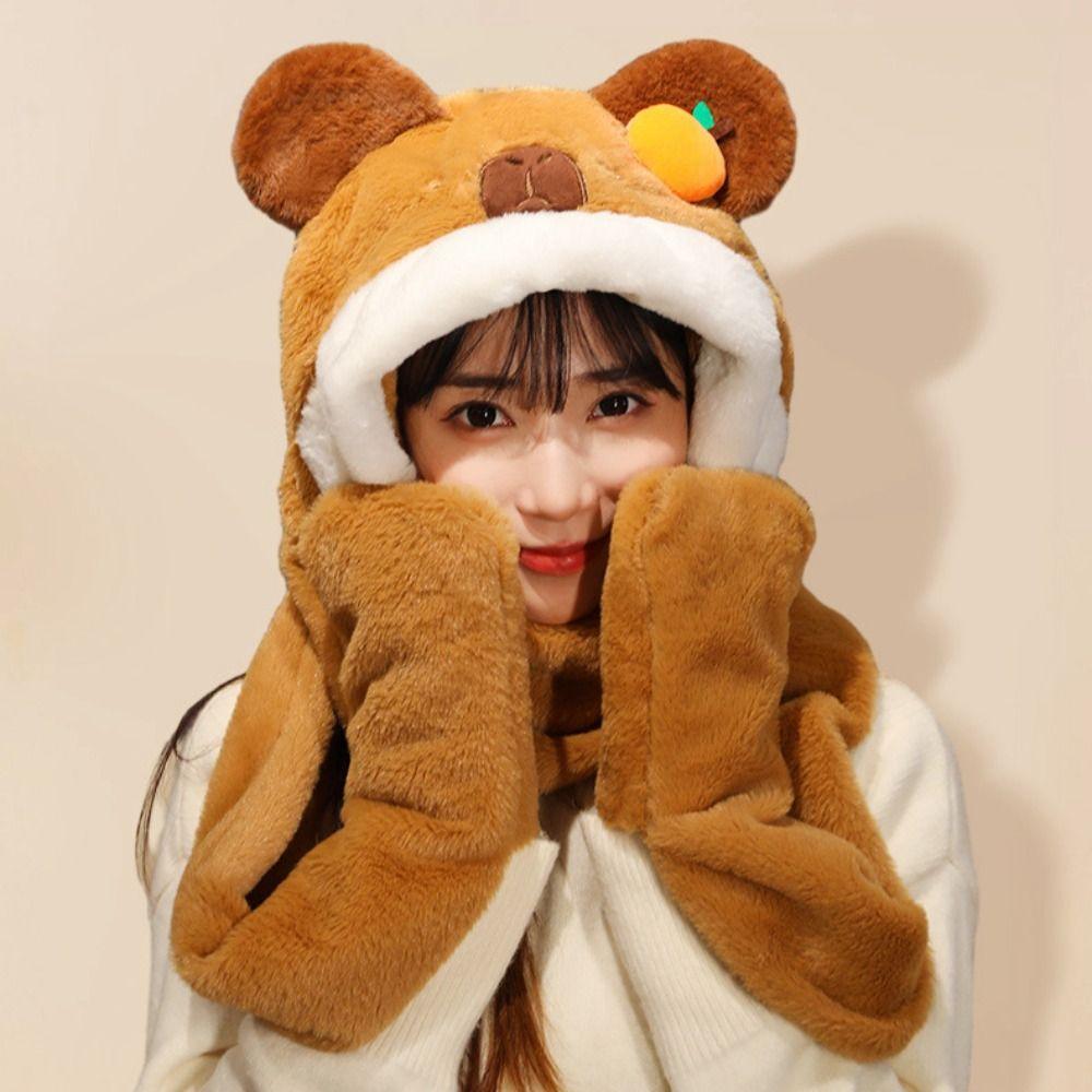 Cute Plush Capybara Scarf Soft Kapibara Gloves Cartoon Capibara Hat  Ski