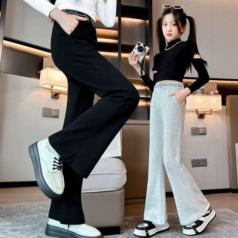 Girls' Flared Fleece-Lined Pants - Spring/Autumn 2025 Fashion for Middle & Big Kids