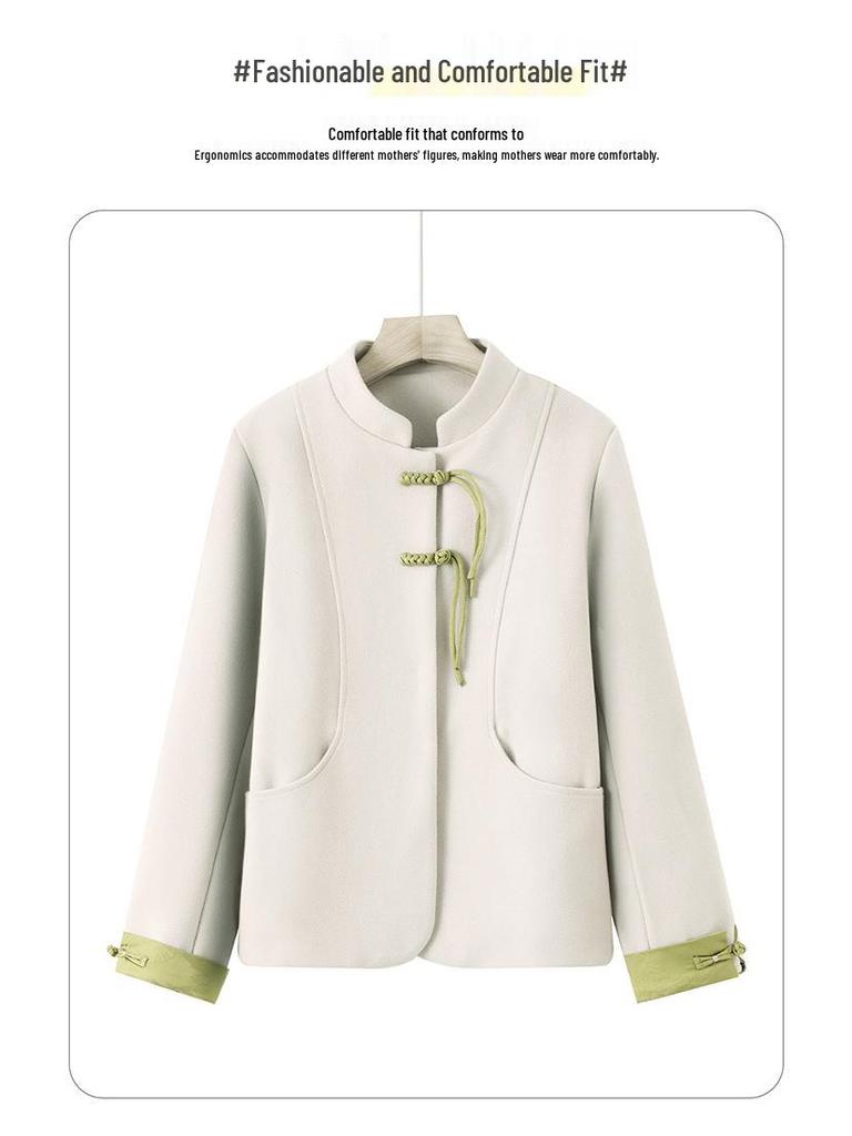 Retro Chinese Style Stand-up Collar Top: Spring & Autumn Plus Size Jacket for Middle-aged and Elderly Women
