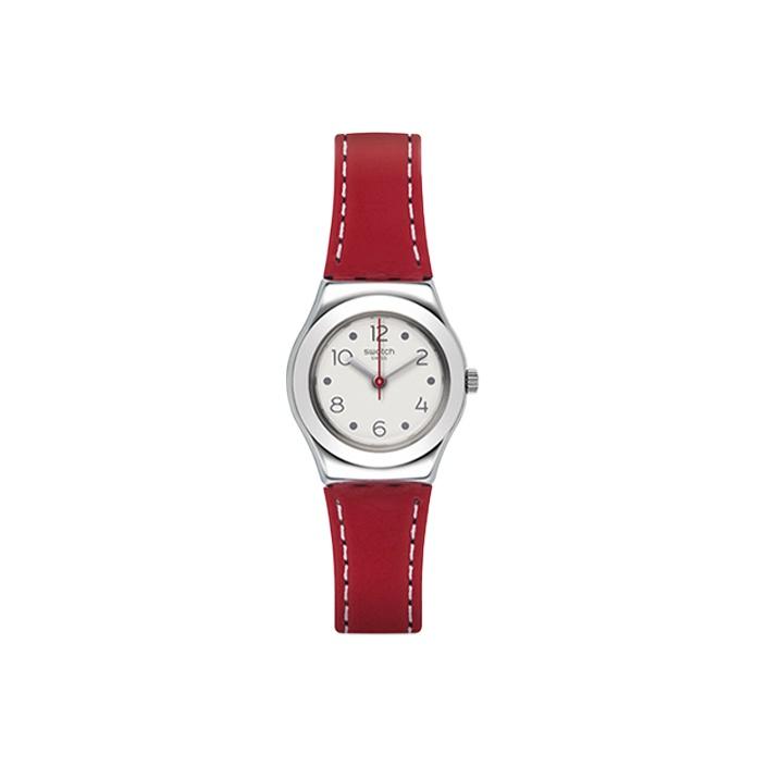 

Swatch Quartz Movement Minimalist Elegant Watch 28.7Mm White Dial Stainless Steel Case Leather Strap Yss307 Women watches Silver YSS307 White Dial Red Strap