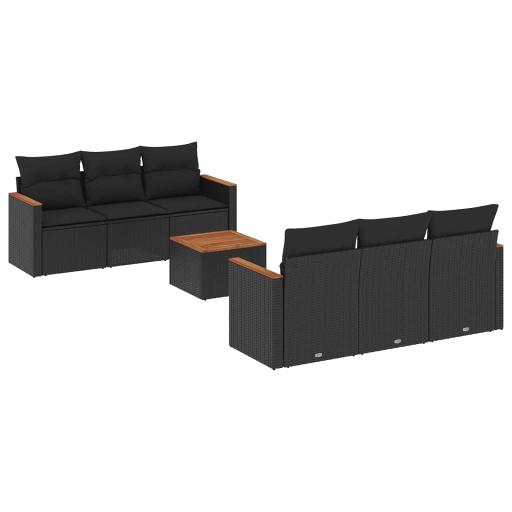 7 Piece Outdoor Sofa Set with Cushions Black Poly Rattan