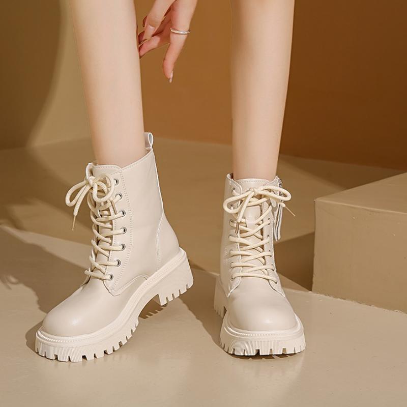 Women Platform Boots Short Plush Solid Color Lace Up Side Zipper Ankle Boots Winter Women Shoes 2026 Large Size 42 Ladies' Shoes