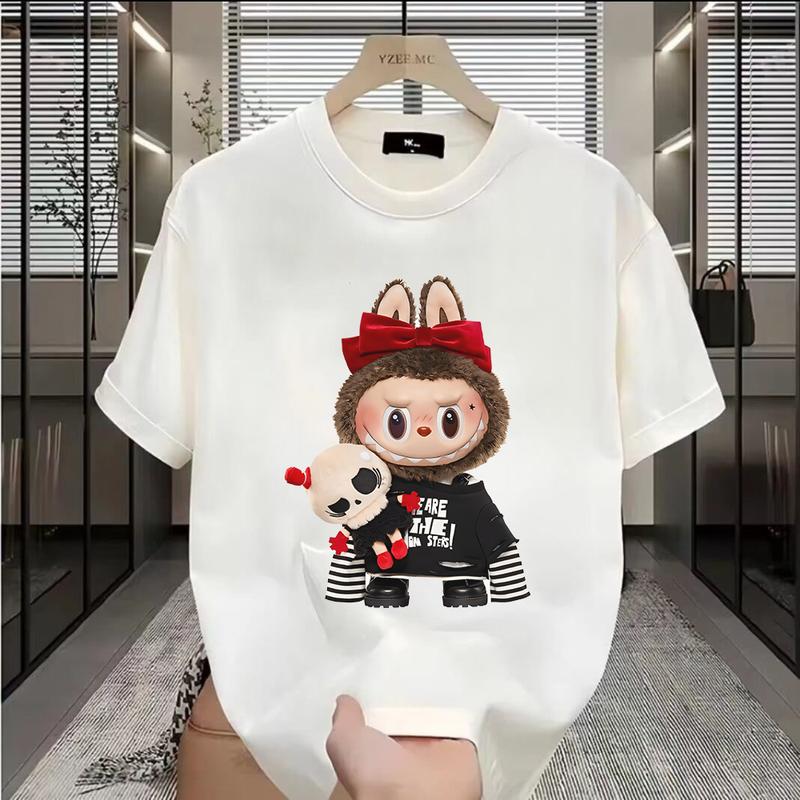 Fun Cartoon Labbubu Loose Short-sleeved T-shirt Round Neck Top Unisex