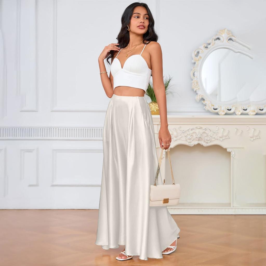 Elegancka satynowa spódnica midi A-line wyszczuplająca dla kobiet