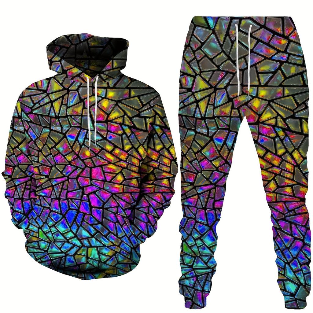 Autumn Hoodies Men's Jogging Tracksuit Shiny Gradient 3D Print Casual Hoodie And Pantsuit Fashion Street Wear Creative Sets