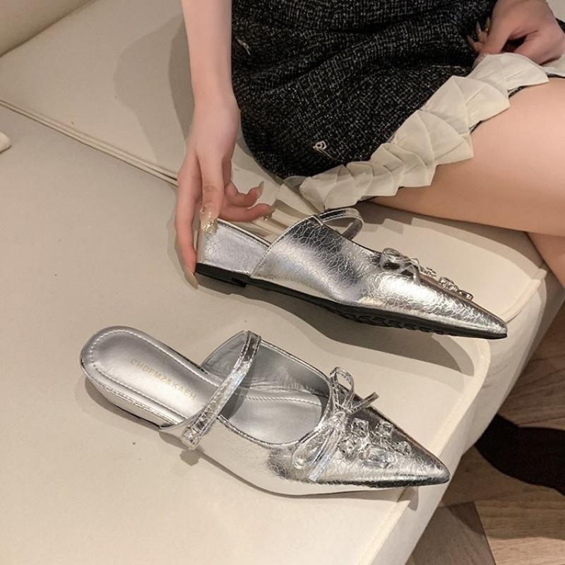 

Fashion Bow Crystal Women Mules Shoes Designer Luxury Wedges Slippers Fashion Mid Heels Slingback Sandal 2025 Summer New Sandalias Mujer 40