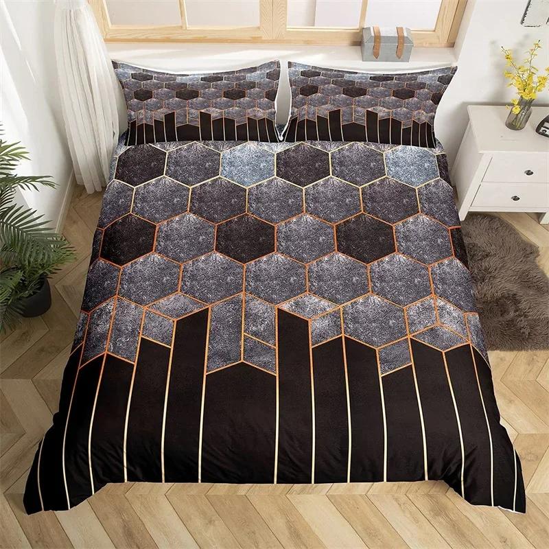 Geometric Bedding Set Marble Print King Duvet Cover Microfiber Modern Design Comforter Cover Single Queen For Kids Teen Adults