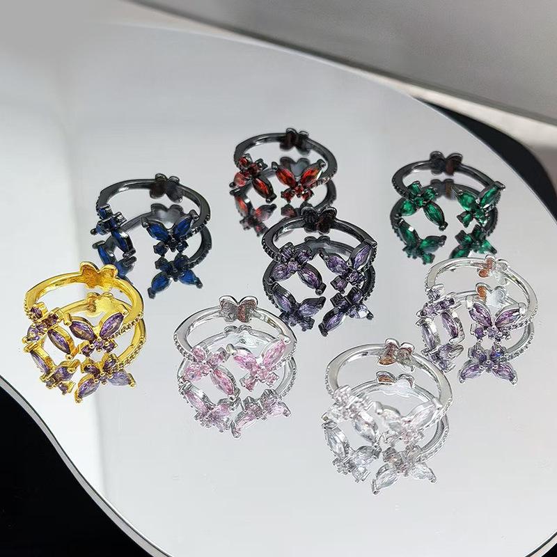 Color Series Butterfly Zir*****Pen Ring, High-End Exquisite Sweet And Cool Spice Girl Ring Accessories