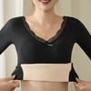 Women Bottoming Tops V-Neck Lace Trim Long Sleeve Slim Fit Thermal Tops Solid Color Padded Inner Layer Winter Shirt