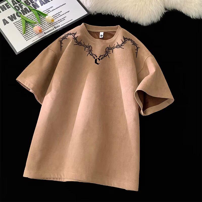 

Мужская ретро футболка из плотной замши свободного кроя на лето 3XL кофейный