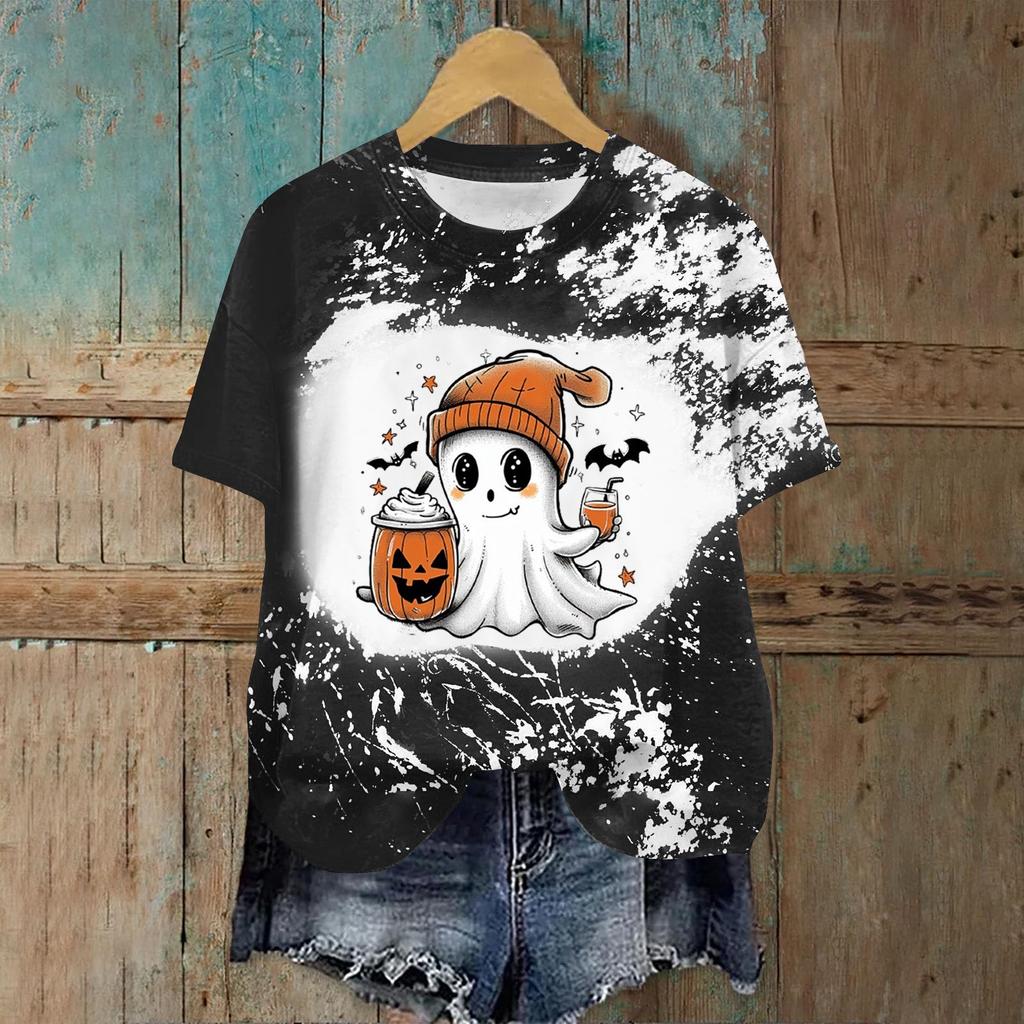 Halloween Shirts for Women Cute Shirt Fall Tshirt Gradient Graphic Tees Casual Short Sleeve Tops