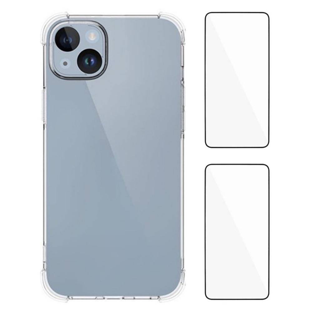 WANLONFENG WL2 Series for iPhone 14 Case 2.0mm TPU Precise Cutouts Phone Cover with 2Pcs Tempered Glass Films