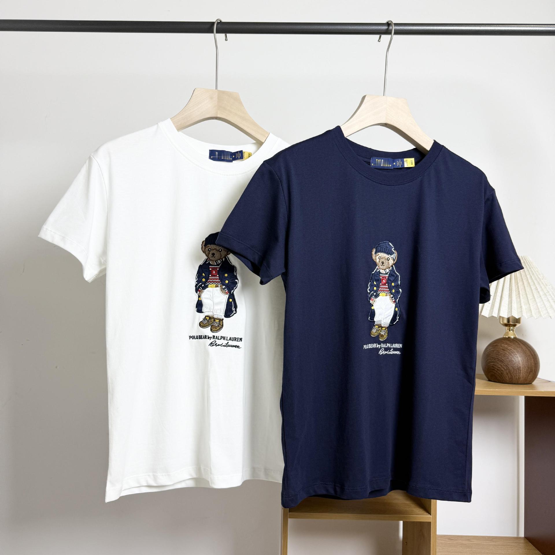

RL High-Quality Scannable Little Bear Embroidered Cotton T-Shirt with Round Hat, Windbreaker Insert Pocket, Short Sleeve - 25 New Styles Large
