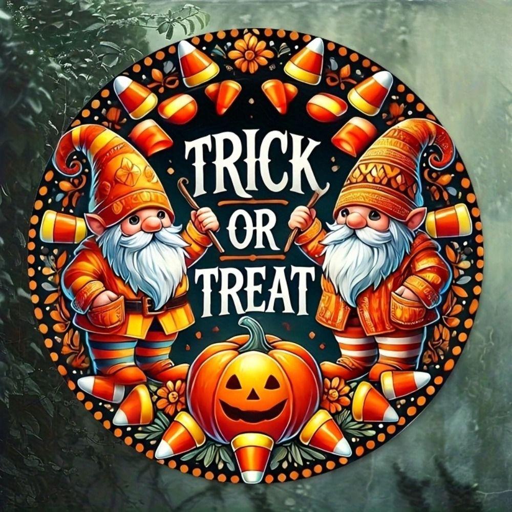 Vintage Round Halloween Sign Colorful Rustic Decor 20cm