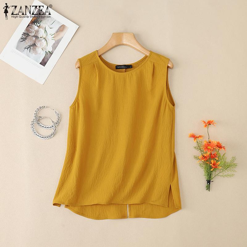 ZANZEA Kvinner Uformell rundhals Løs Ermeløse Tank Tops