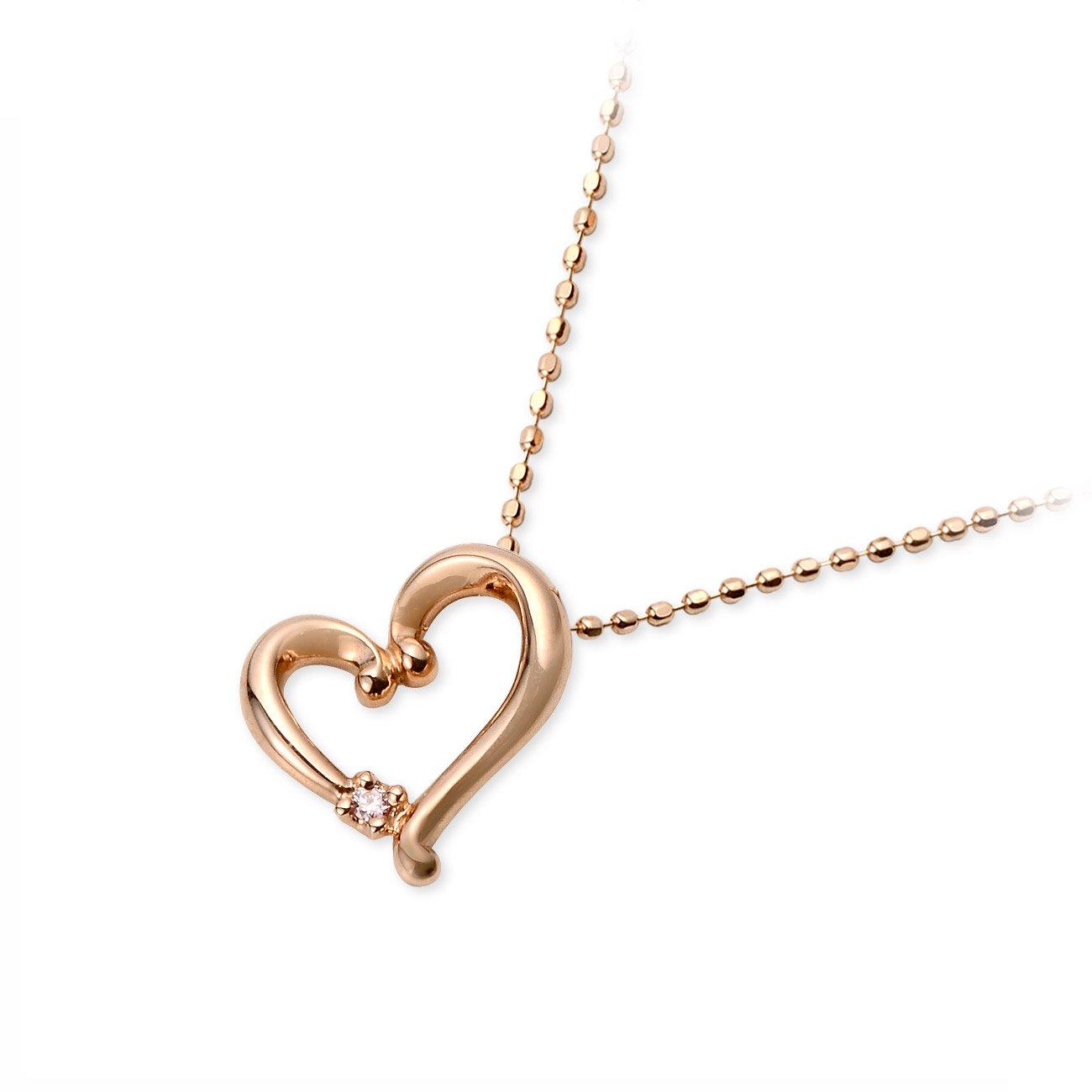 

LA PUREZZA Pink Diamond Pink Gold K10 Open Heart Necklace for Girlfriend [La Prezza] Women, розовый