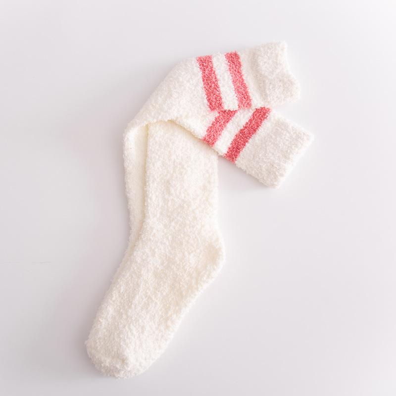 5/10 Pairs Casual Coral Velvet Socks for Women No Shedding Two Stripes Calf Length Socks Knee High Women's Socks Warm Long Socks Home Socks