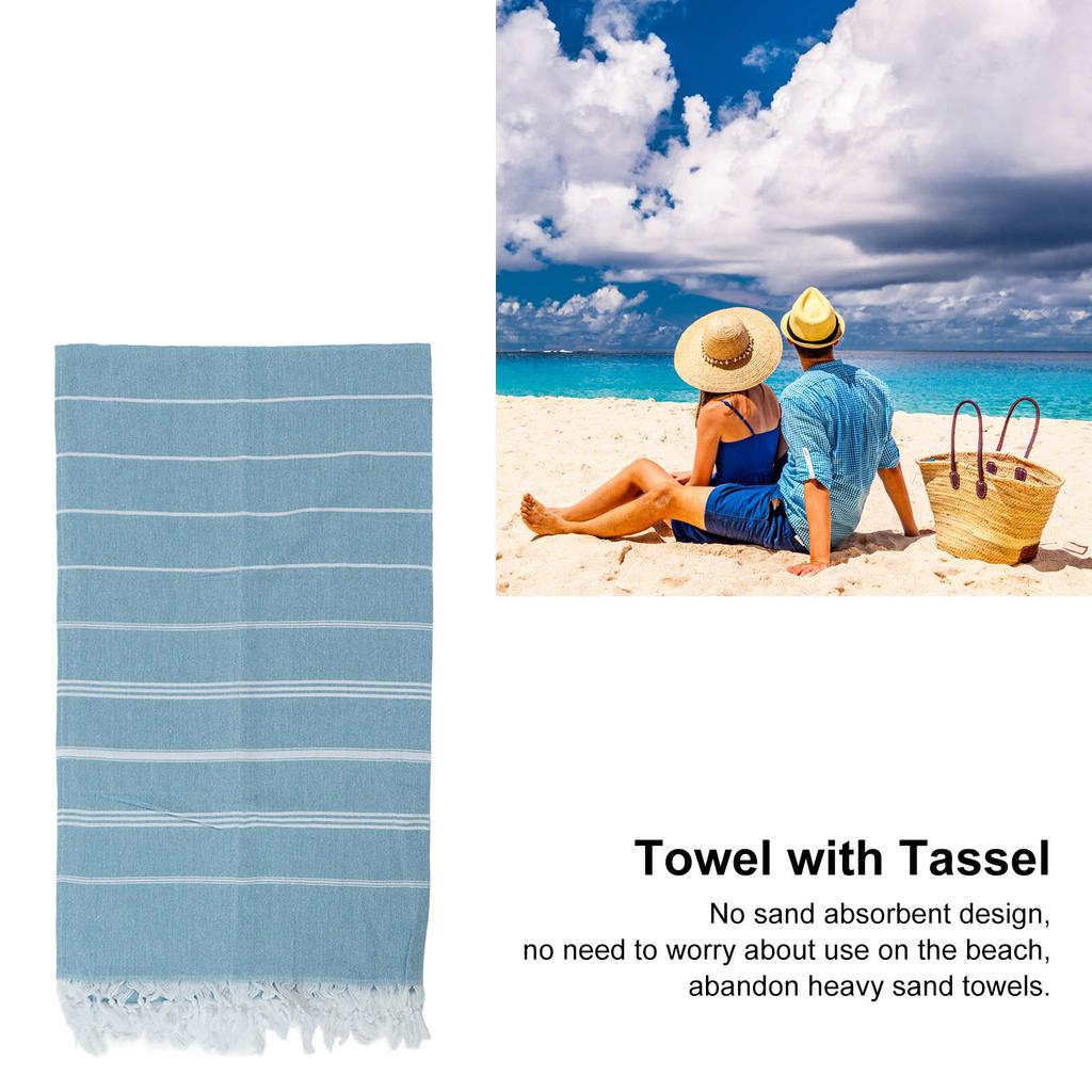 Stripe Beach Towel Extra Large Size Shawl Towel with Tassel for Travel Camping Gym Swimming PoolBlue