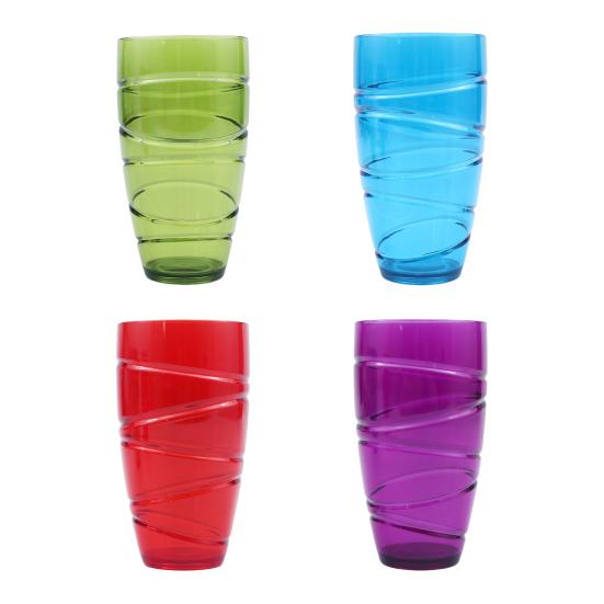 4Pcs Plastic Tumblers Set Reusable Tumbler Glasses with Swirl Design Stackable Water Cups for Garden Picnics Camping BBQs Parties