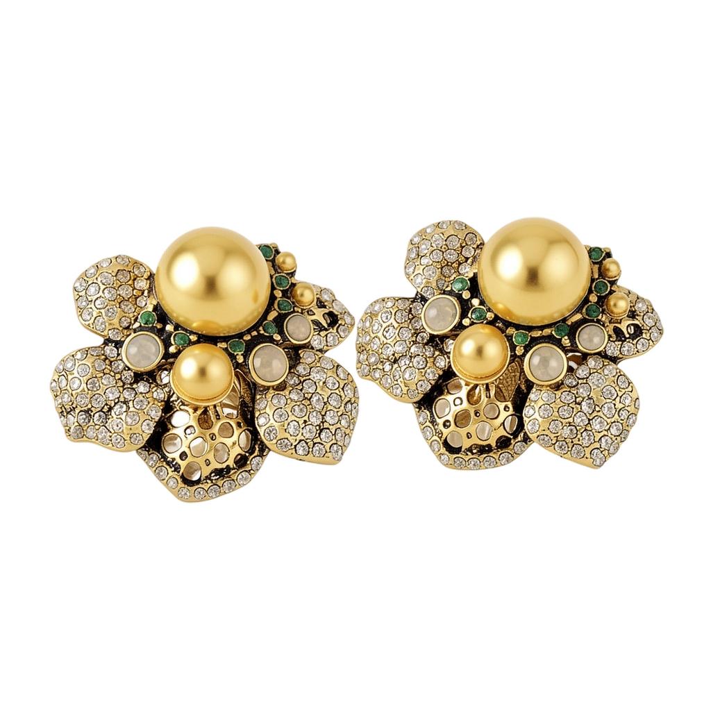 Französische Klassische Vintage Inlaid Diamanten Blume Imitation Perlen Ohrringe für Damen Mode Persönlichkeit Ohrring Schmuck Zubehör
