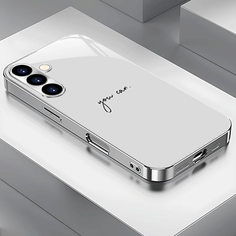 

Black letter electroplated glass phone case suitable for Samsung Galaxy S26 S25 S24 S23 S22 S20 FE/Ultra/Plus5G anti drop Galaxy S25 серебряный