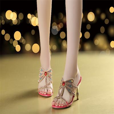 Sommer Strass Sandalen Echtes Leder Glitzer Damen Zehenfrei Sandalen Hohe Absätze Partyschuhe Gladiatorensandalen Hochzeitsschuhe