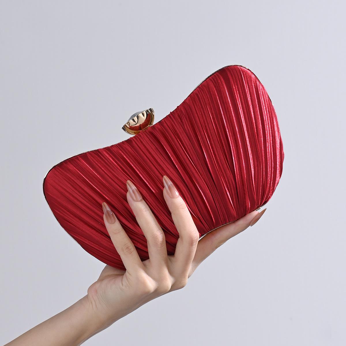 

Apricot Color Shell Design Satin Evening Bags Ruched Fashion Dress Cocktail Purse Shoulder Chain Clutch Messenger Handbags