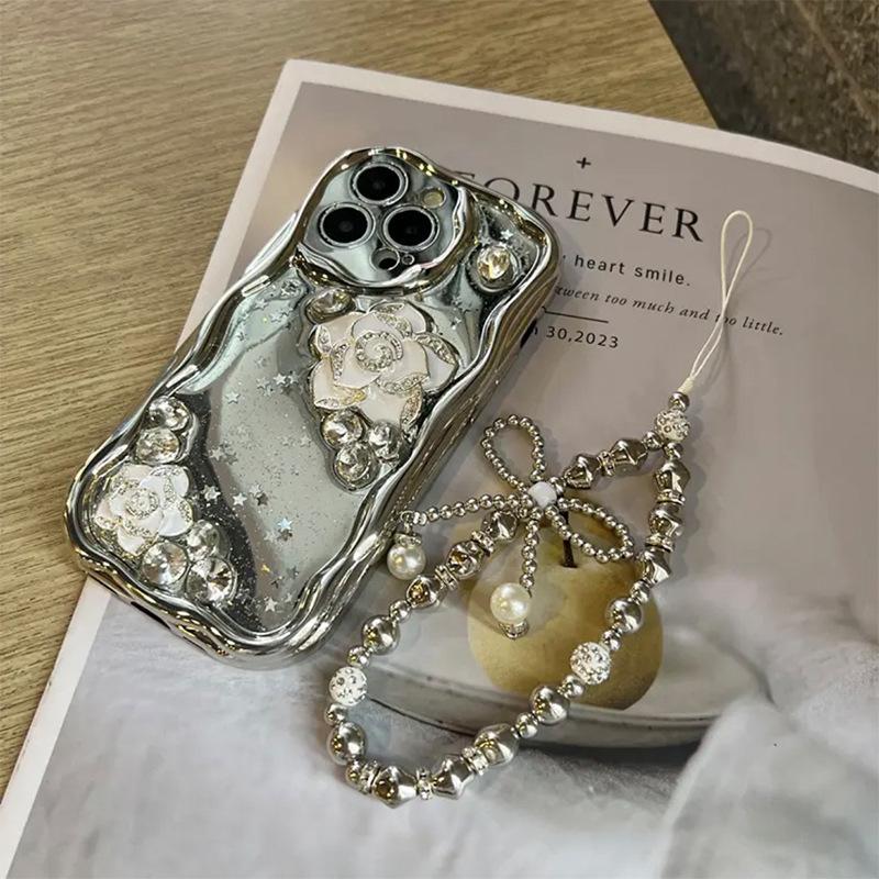 Silberne, galvanisierte Schutzhülle mit Tropfenfunktion für iPhone 17 Promax und Apple 16 (inkl. Schutzhülle mit 14-Zoll-Kette)